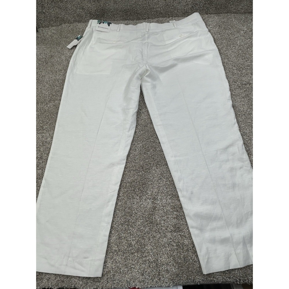 New Cubavera Linen Blend Pants Mens 48X32 White Flat Front Straight #0288 - Picture 7 of 8